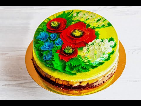 Видео: Желейный торт с 3Д цветами из сливок. Торт. JELLY CAKE 3D #желейныйторт