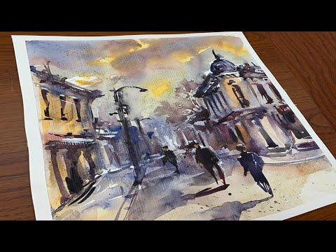 Видео: Акварель \ Скоростная живопись \ Городской пейзаж Вены