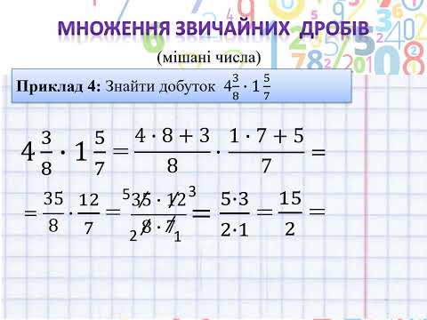 Видео: Множення звичайних дробів, математика 6 клас