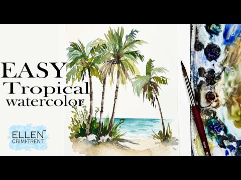 Видео: ЛЕГКАЯ акварельная живопись тропического морского пейзажа для начинающих