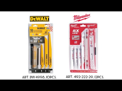 Видео: Наборы пильных полотен для сабельных пил: MILWAUKEE "Sawzall" -492-222-29,12pcs; DeWalt- 4898,10pcs.