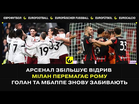 Видео: Арсенал збільшує відрив, Мілан перемагає Рому, Голан та Мбаппе знову забивають