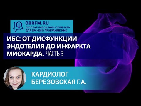 Видео: Кардиолог Березовская Г.А.: ИБС: от дисфункции эндотелия до инфаркта миокарда. Часть 3