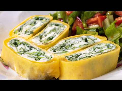 Видео: Отличный завтрак. Рулет из яичницы с начинкой на сковороде