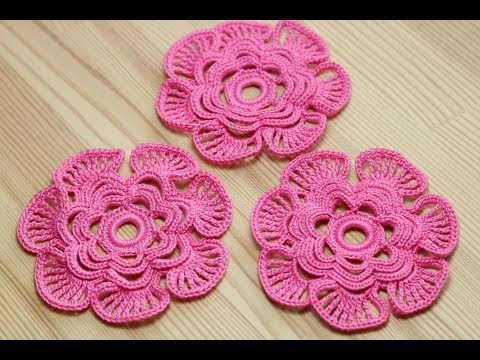 Видео: Как связать ЦВЕТОК крючком - вязание крючком -  Crochet 3D Flower Pattern