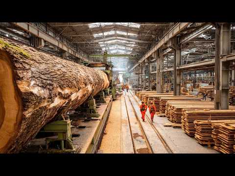 Видео: Гигантские брёвна и мощные лесопилки в действии | Из леса в мастерскую