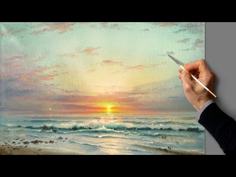Видео: Oil Landscape Painting - Sea Sunset / Easy Art / Морской пейзаж маслом. Уроки рисования. Живопись