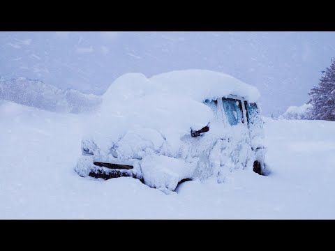 Видео: [Сильный снегопад] Отдыхал в одиночестве на маленькой машине. Машина была полностью засыпана снегом.