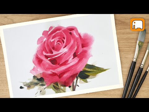 Видео: 12 минутная красная роза с 1 кистью / урок рисования просто / урок акварели / шаг за шагом