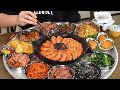 Видео: Готовка Mukbang :) Настоящее рагу из креветок~, блинчики с грибами эноки, домашняя еда.