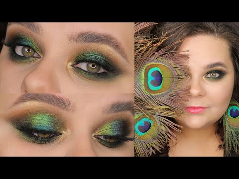 Видео: Яркий зелёный макияж "Перо павлина"