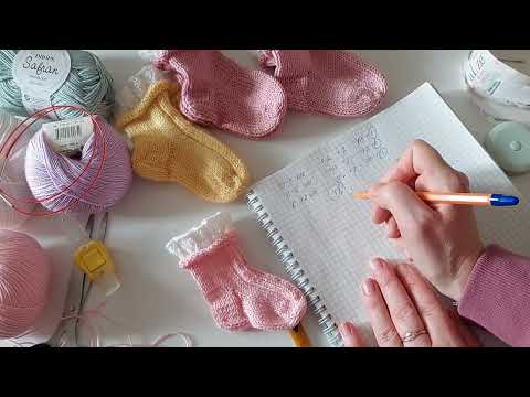 Видео: МК Носочки с рюшей. На разные размеры. В Мк ошибка!! Для самого маленького размера набрать 64 петли!