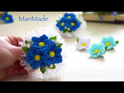 Видео: Резинки с Цветами из Репса Канзаши МК Laço Flower Tutorial Kanzashi
