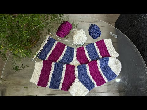 Видео: Смугасті шкарпетки спицями. П'ятка "бумеранг". Частина 1. Розрахунки, процес в'язання.