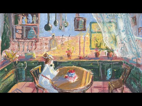 Видео: Девочка с персиками. Ой. С клубникой. Рисуем масляной пастелью 