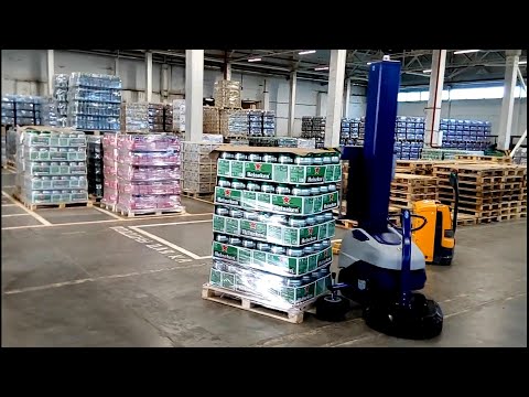 Видео: Упаковка паллет стрейч-плёнкой мобильным роботом-паллетообмотчиком ROBOPAC