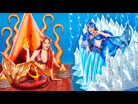 Видео: Горячая vs холодная русалка! Мы построили секретную комнату для близняшек!