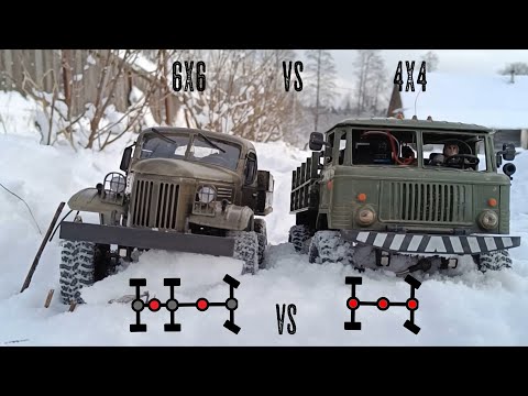 Видео: Легенды на снежном бездорожье. RC ГАЗ 66 против RC ЗиЛ 157. RC GAZ 66 vs ZIL 157 1/16 snow off road
