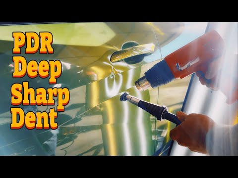 Видео: Глубокая вмятина в сгибе PDR на ярко-зеленом Hyundai