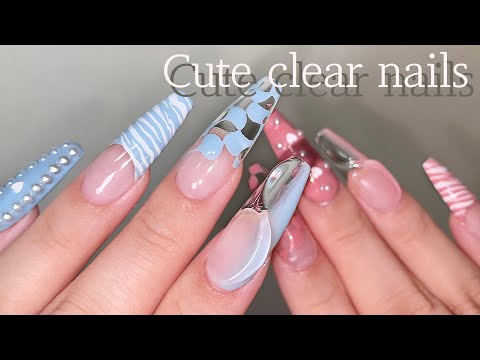 Видео: милый и прозрачный нейл-арт💗 Распаковка ногтей🌟 наращивание ногтей / французские ногти / asmr
