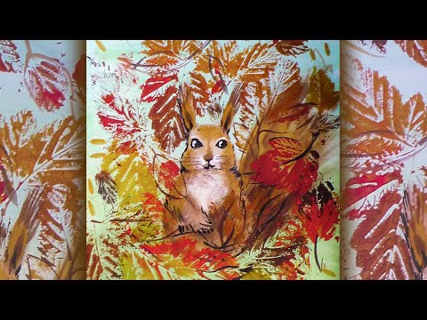 Видео: Как нарисовать белку в осенних листьях. Рисунок гуашью.