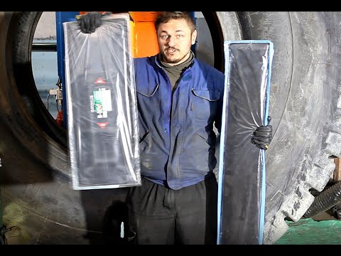 Видео: Ремонт бокового пореза СКГШ 33.00R51 радиальным пластырем RU4. Easy OTR sidewall tire repair.
