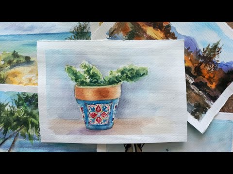 Видео: Рисуем суккулент акварелью. Рисование цветов акварелью. Watercolour painting