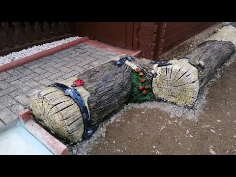 Видео: бордюр  на  даче  в  виде  бревна  из  арт бетона работа Ольги  Ван
