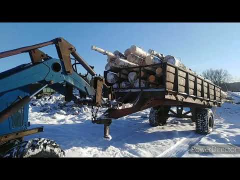 Видео: Погрузка, разгрузка дров КУНом и цепи противоскольжения на МТЗ.