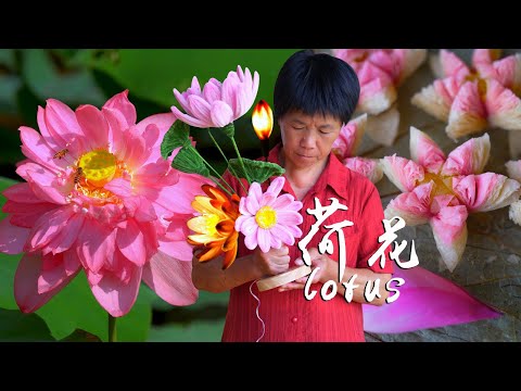 Видео: Сто акров цветущих лотосов  приготовление лотосового хрустящего пирожка  лотосового ледяного блюда