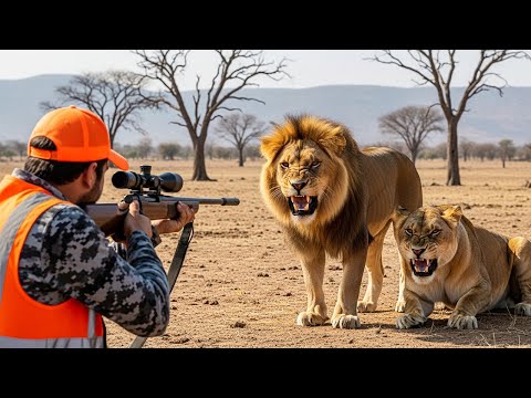 Видео: Как охотнику противостоять дикому льву на близком расстоянии без приманки и собак | Охота на кабана