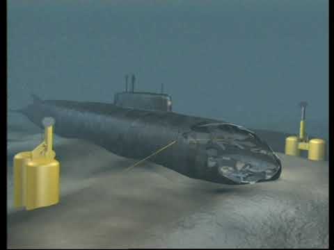 Видео: АПЛ "КУРСК" Модель подъема - МАММОТ И Резка носовой части под водой.