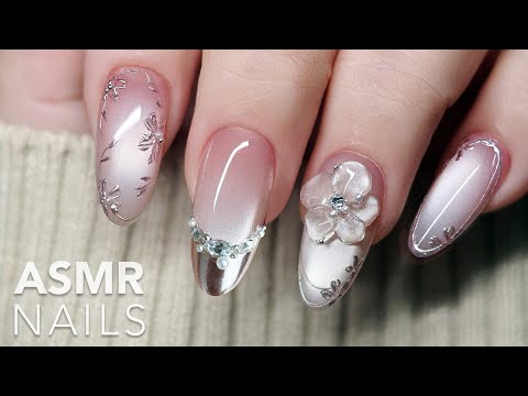 Видео: 🌺 Ногти «Серебряный Лунный Цветок» ASMR | Расслабляющий Пошаговый Урок по Нейл-Арт 💅 Вып.27