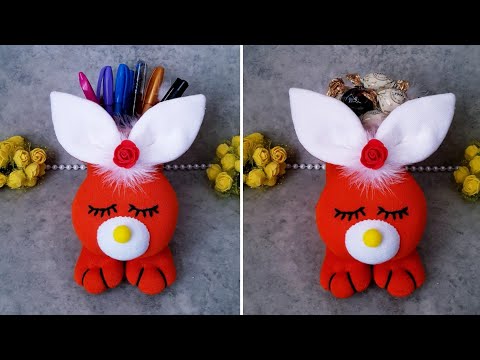 Видео: 😍Очень легко сделать/🌹Спящий кролик из носков/👌Сахарница или подставка для ручек