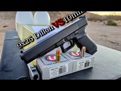 Видео: Тест на баллистический гель 9x25 мм Dillon против 10 мм (Gold Dot)