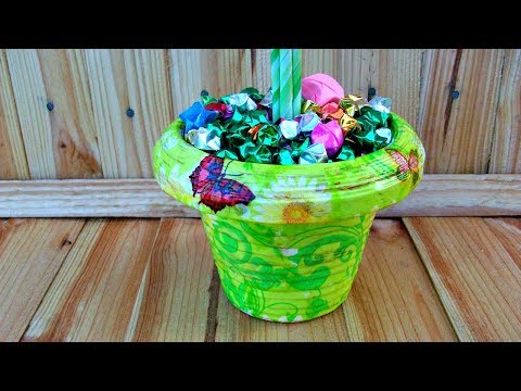 Видео: Кашпо из бумажных трубочек для топиария, цветов. Не плетение. Подробный Мастер-класс