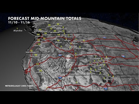 Видео: Прогноз снежного покрова в горах Северной Америки на середину ноября