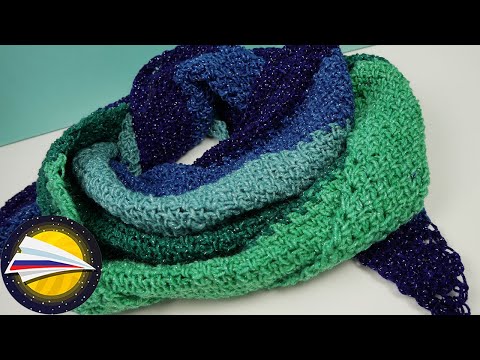 Видео: Осенняя косынка крючком из пряжи с блестками | Простой способ связать шаль