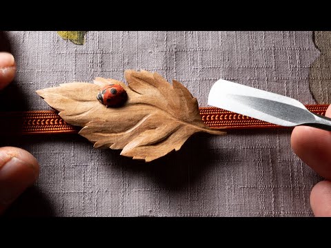 Видео: Японская резьба по дереву| Зажим для пояса кимоно! "божья коровка на листе хризантемы"