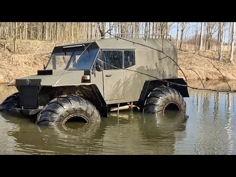 Видео: Испытание вездехода Панфиловец на плавучесть с колесами от Урагана