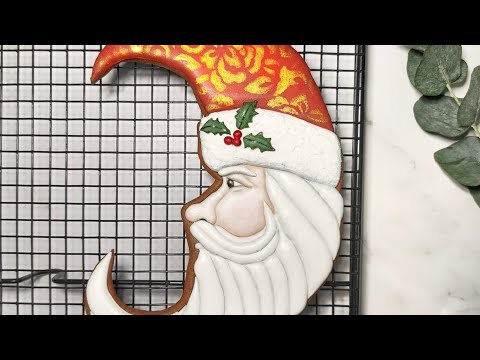 Видео: Дед мороз полумесяц | УРОК 2 | Роспись кистью Новогодний пряник
