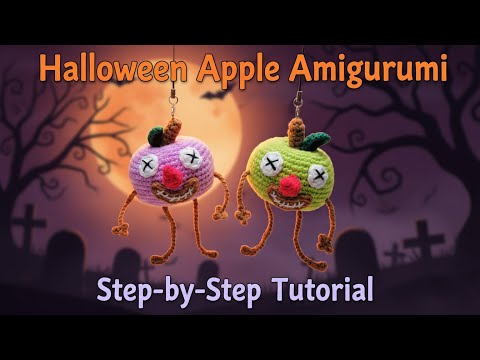 Видео: Жуткий Хэллоуин Амигуруми Яблочный Брелок Крючком | Урок для Начинающих