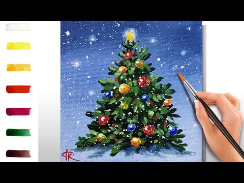 Видео: Новогодняя Елка. Открытка. Как нарисовать 🎨АКРИЛ! Сезон 8-16 | Мастер-класс ДЕМО