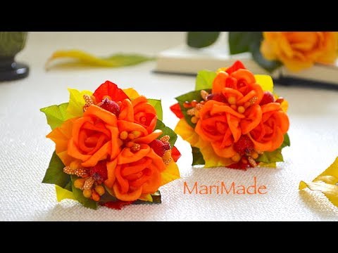 Видео: Осенние Резиночки Бантики с Розами Канзаши Kanzashi Roses Flores