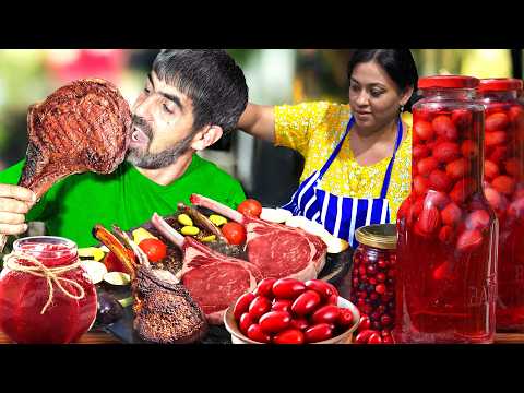 Видео: Азербайджанская женщина готовится к зиме: муж готовит на ужин стейк из телятины "Томагавк"