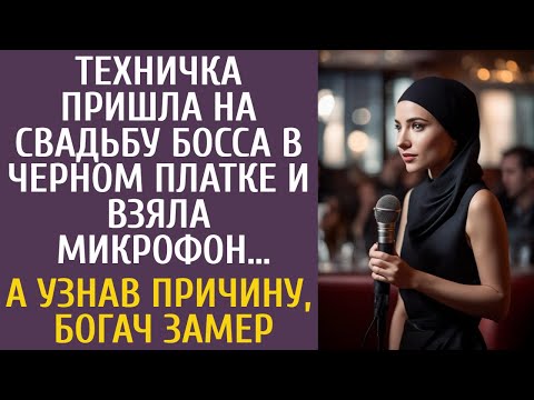 Видео: Техничка пришла на свадьбу босса в черном платке и взяла микрофон… А узнав причину, богач замер…