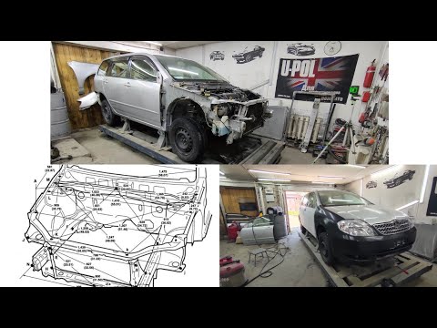 Видео: Toyota Corolla Fielder Вытяжка лонжеронов, сборка морды
