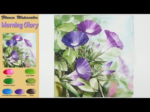 Видео: Утренняя слава - рисование акварели (Fabriano rough) NAMIL ART