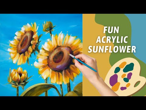 Видео: ОСНОВНОЙ цветной рисунок с подсолнухом! Акриловый рисунок с цветами! Весёлая, яркая картина с под...