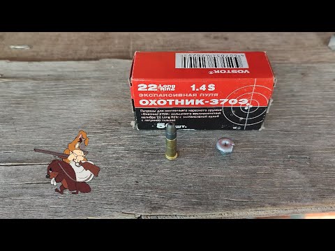 Видео: Экспансивная способность пули калибра 22lr Охотник 370Э. МР-141 Соболь Компакт